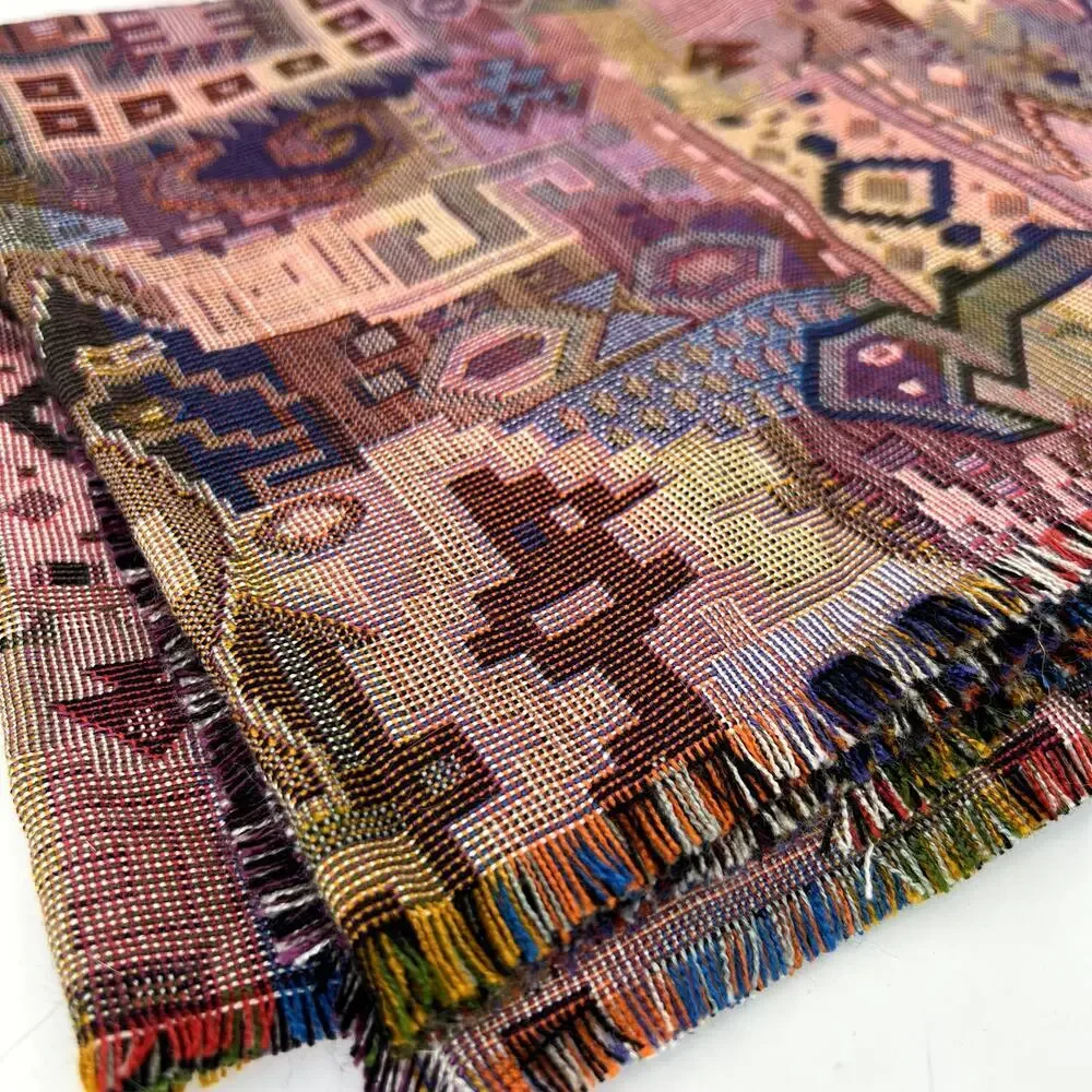 Handwoven Tapestry Tribal Abstract Geometic Pink Purple Woven Textile